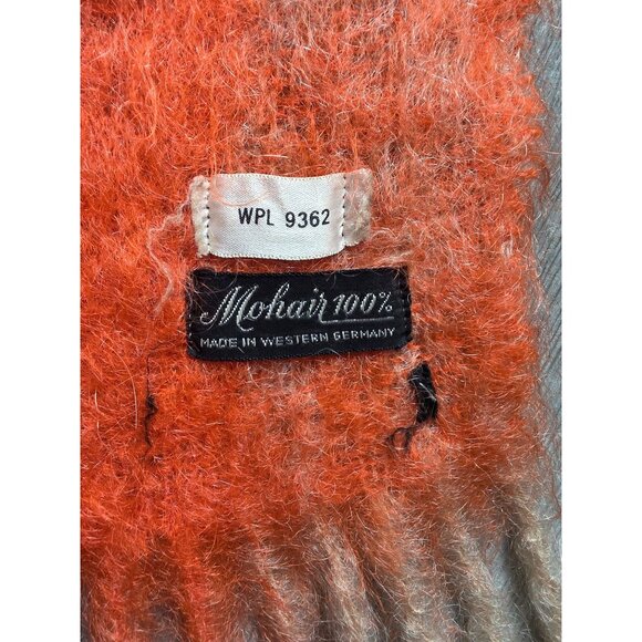 Vintage Mohair 100% Fringe Scarf Orange & Beige Made In Western Germany - Picture 4 of 5